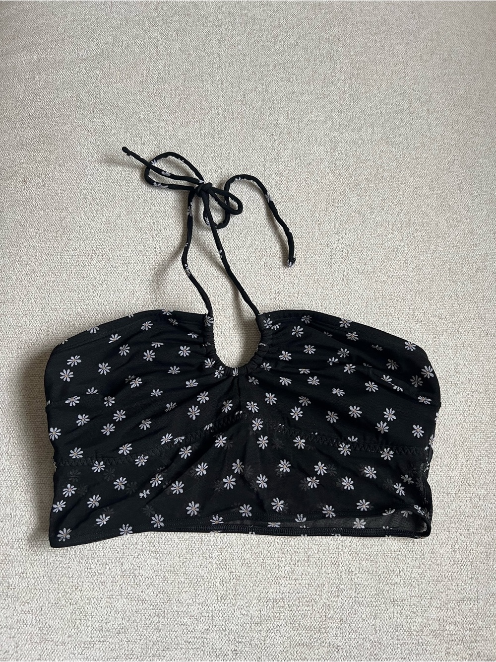 Gilly Hicks Black Halter Daisy Print Crop Top